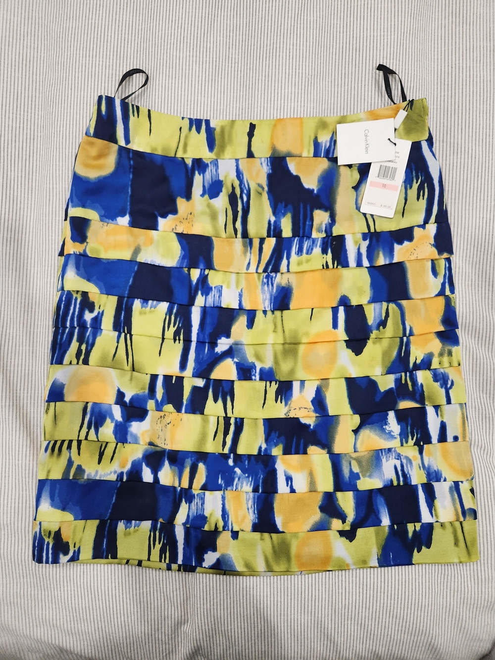 Calvin Klein Blue, Yellow & Green Abstract Tiered Mini Skirt